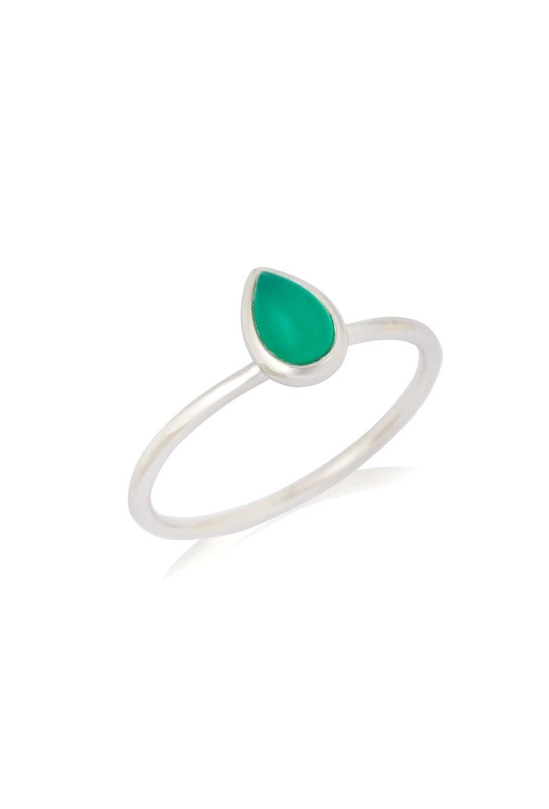Bague avec onyx vert naturel en argent rhodié 925 - RIVE GAUCHE