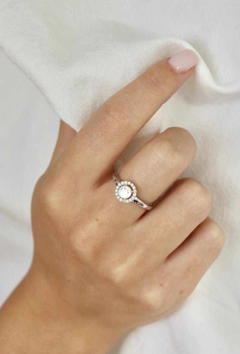 Bague avec pierre de lune et zirconium en argent - RIVE GAUCHE