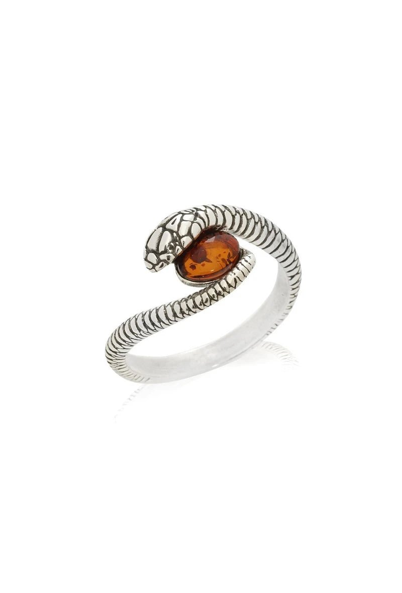 Bague serpent avec ambre cognac en argent - RIVE GAUCHE