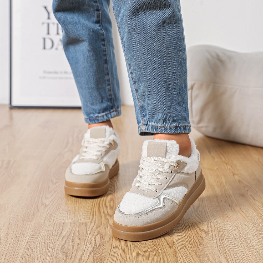 Baskets beiges à empiècement moumoute - RIVE GAUCHE