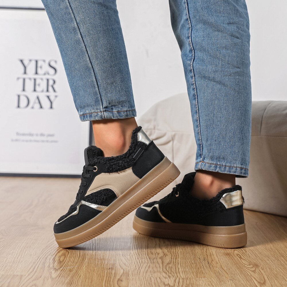 Baskets noir et or à empiècement moumoute - RIVE GAUCHE