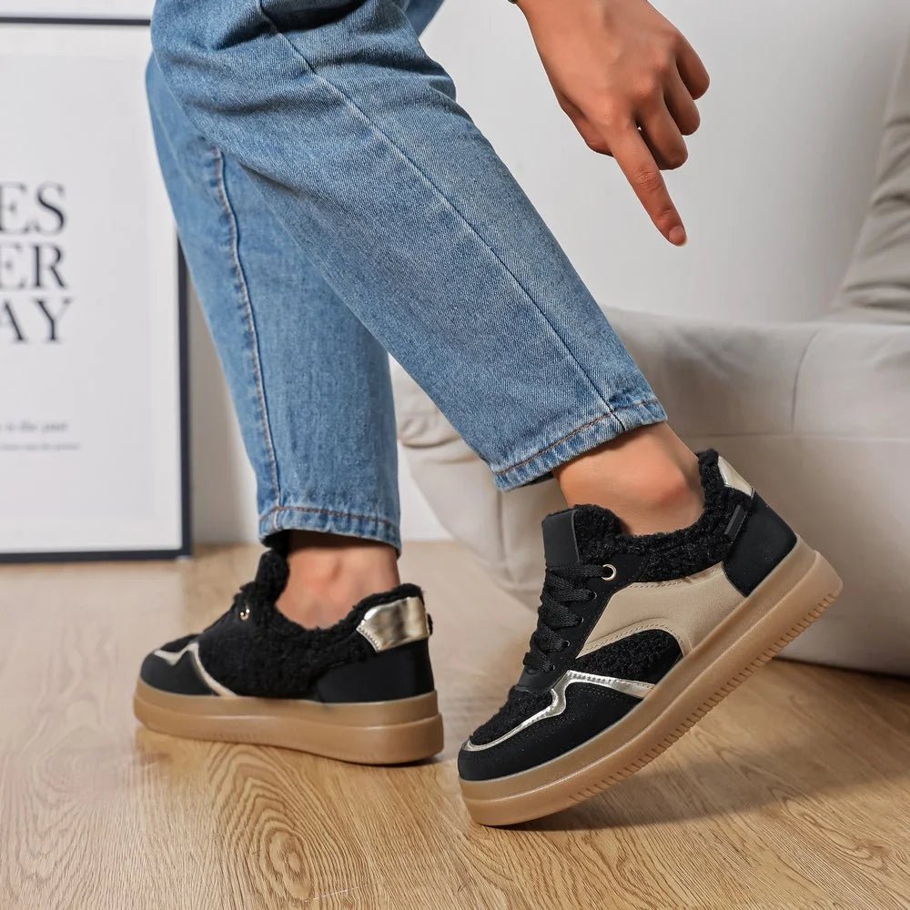 Baskets noir et or à empiècement moumoute - RIVE GAUCHE