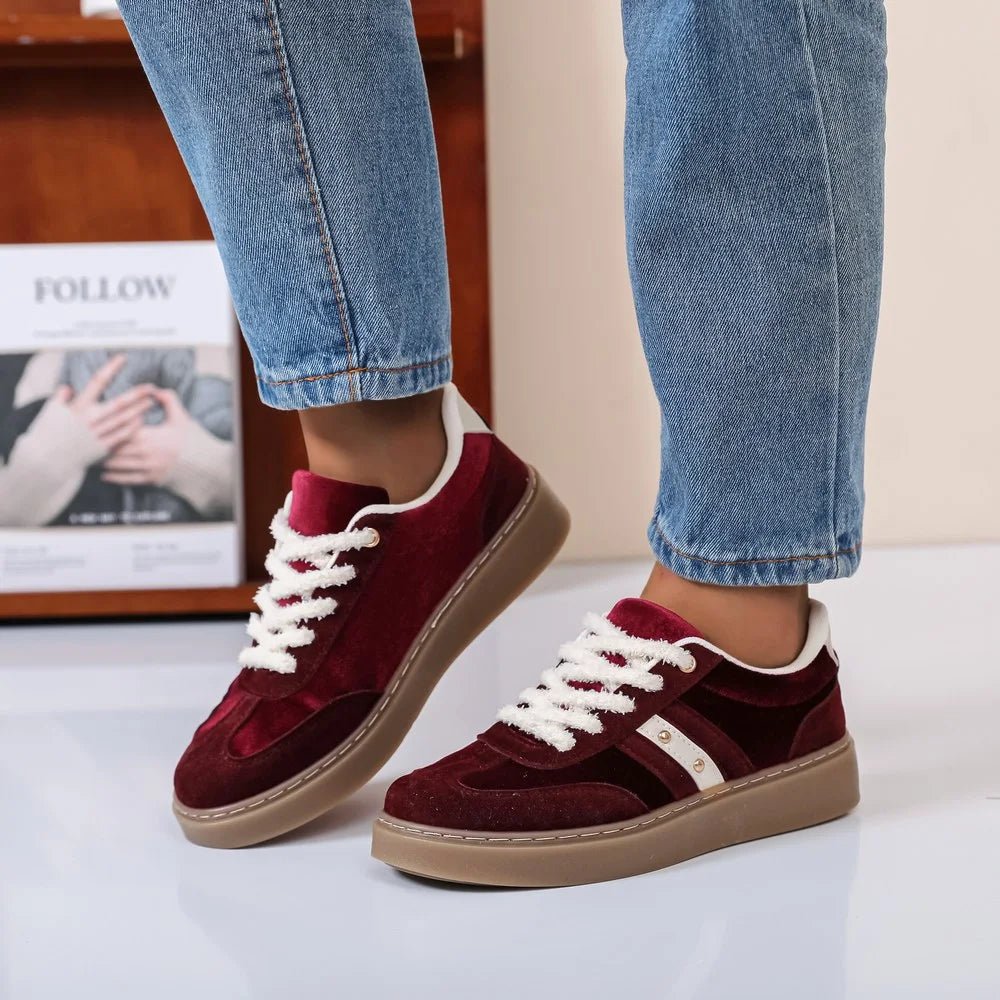 Baskets rouges à lacets moumoute blancs - RIVE GAUCHE