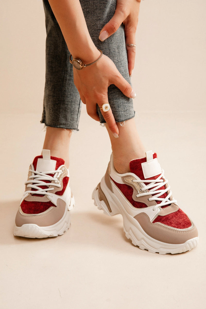 Baskets rouges Sofia à lacets - RIVE GAUCHE
