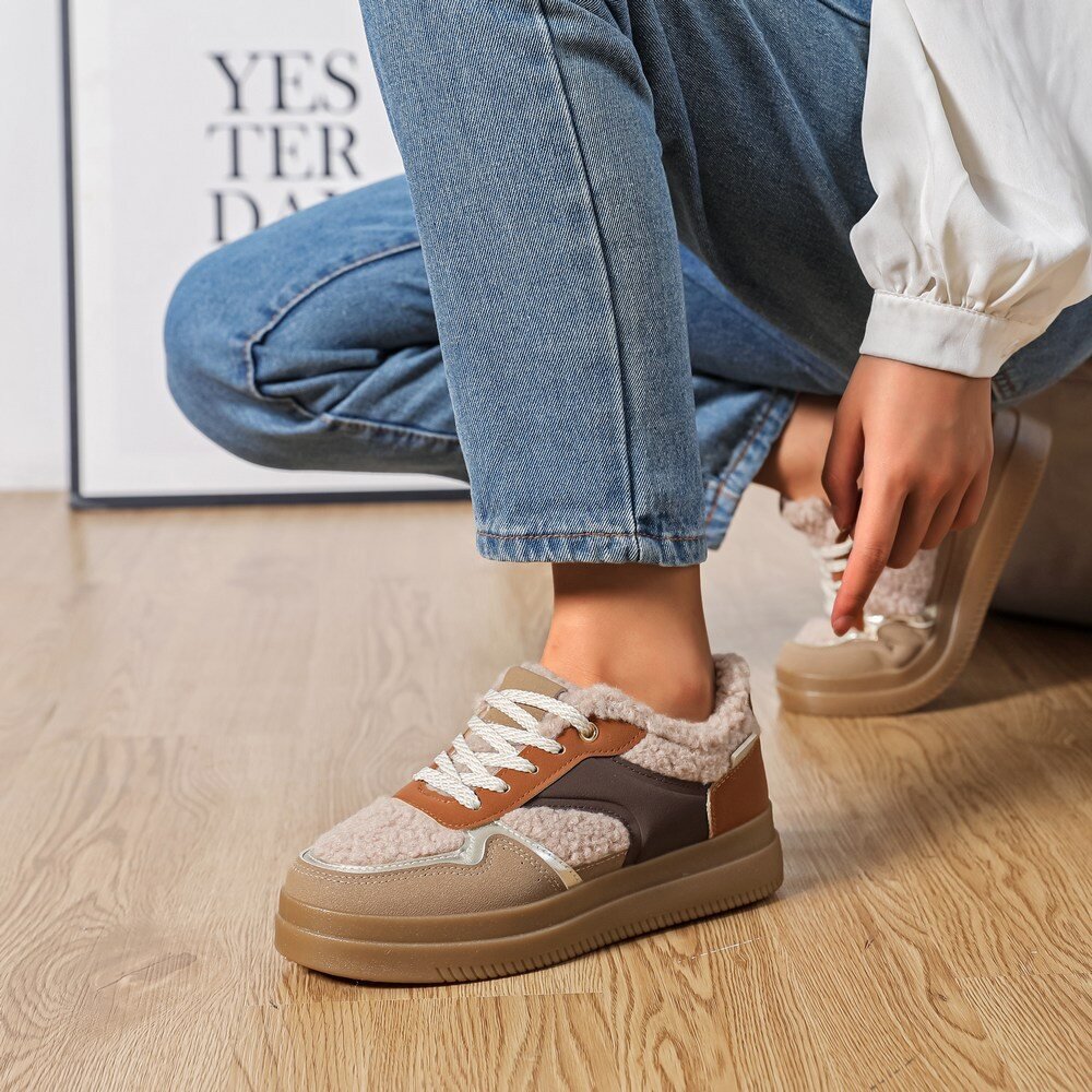 Baskets taupe à empiècement moumoute - RIVE GAUCHE