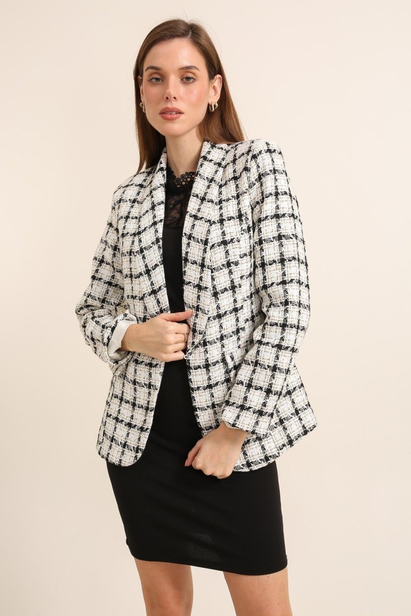 Blazer en tweed à carreaux blanc - RIVE GAUCHE