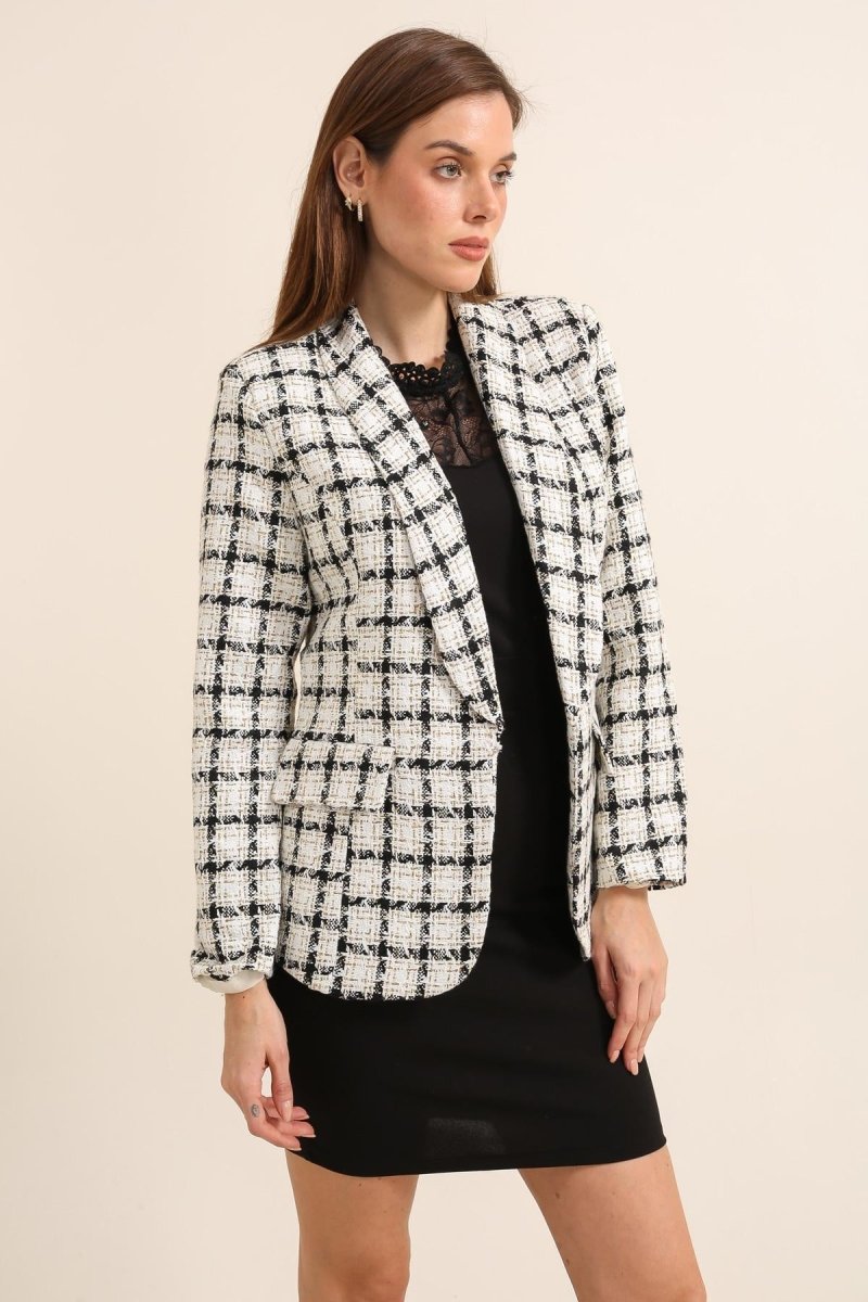 Blazer en tweed à carreaux blanc - RIVE GAUCHE