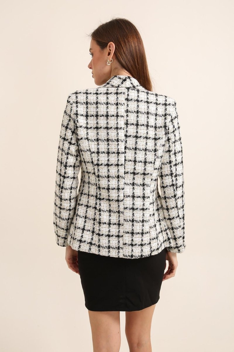Blazer en tweed à carreaux blanc - RIVE GAUCHE
