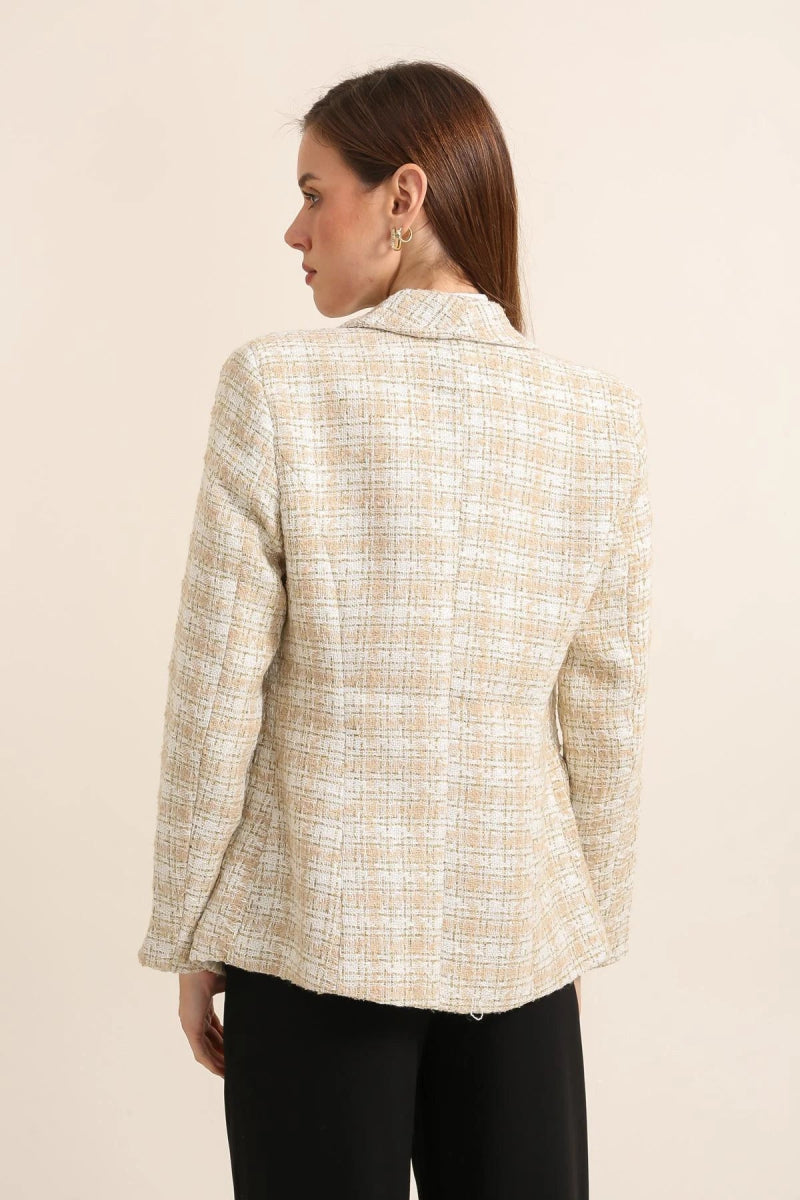 Blazer en tweed à carreaux écru - RIVE GAUCHE