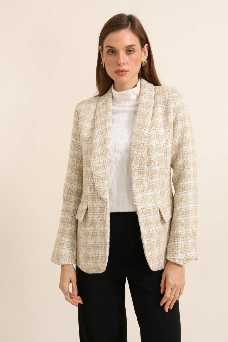 Blazer en tweed à carreaux écru - RIVE GAUCHE