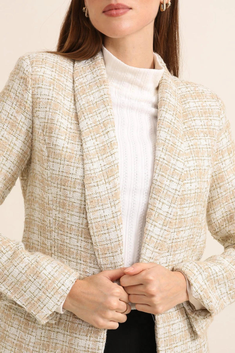 Blazer en tweed à carreaux écru - RIVE GAUCHE