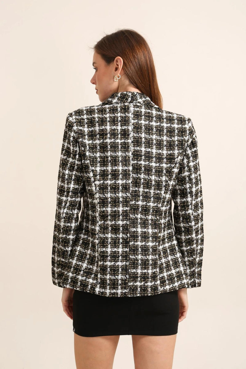 Blazer en tweed à carreaux noir - RIVE GAUCHE