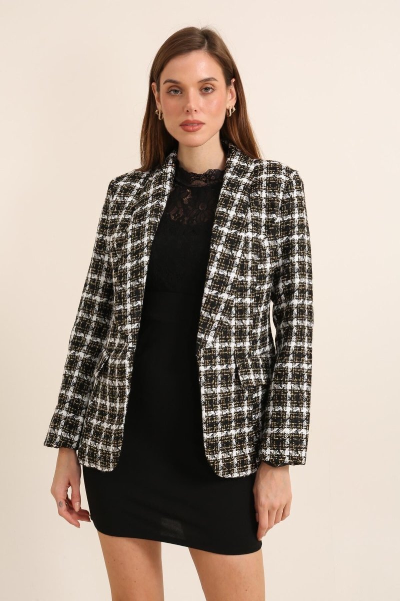 Blazer en tweed à carreaux noir - RIVE GAUCHE
