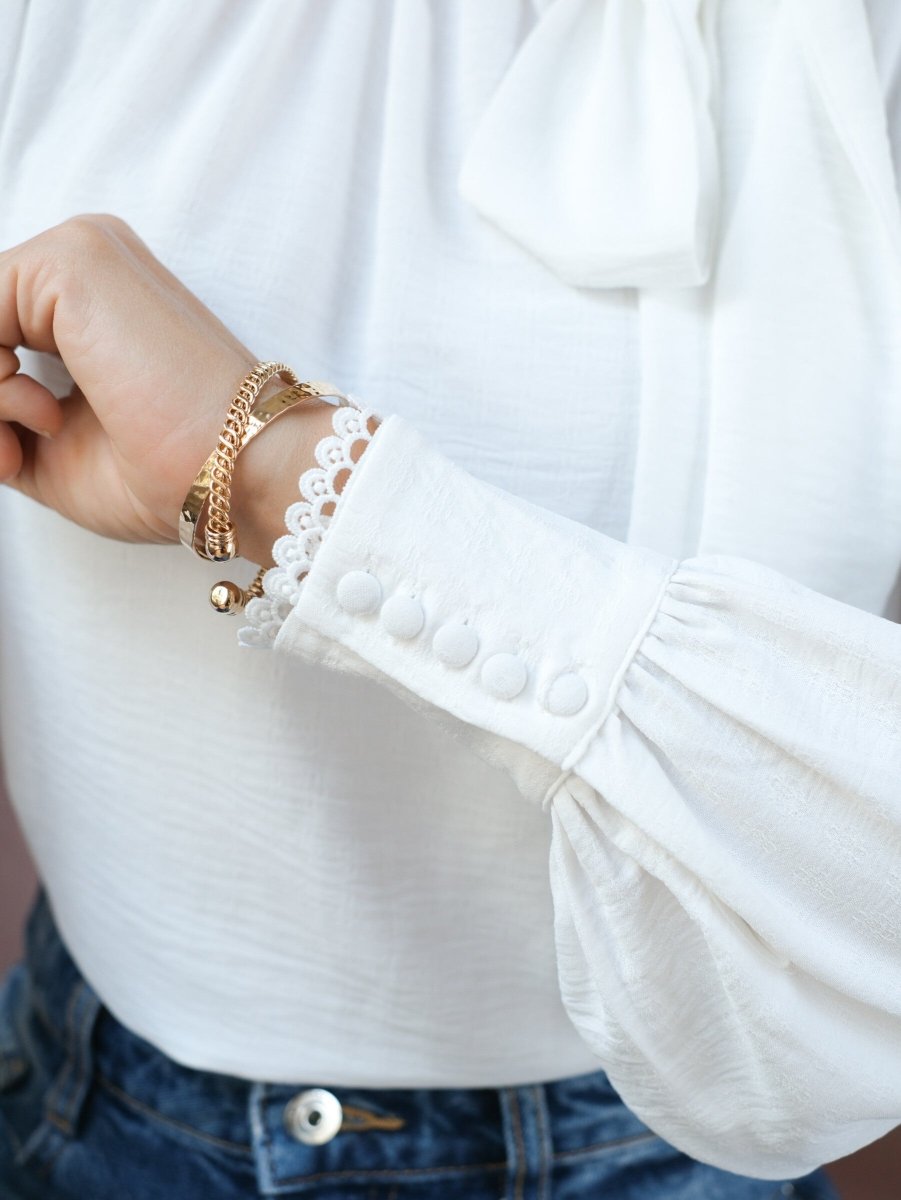 Blouse blanche texturée col lavallière et dos ouvert - RIVE GAUCHE