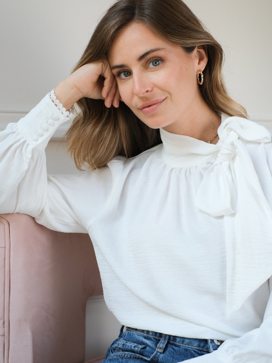 Blouse blanche texturée col lavallière et dos ouvert - RIVE GAUCHE