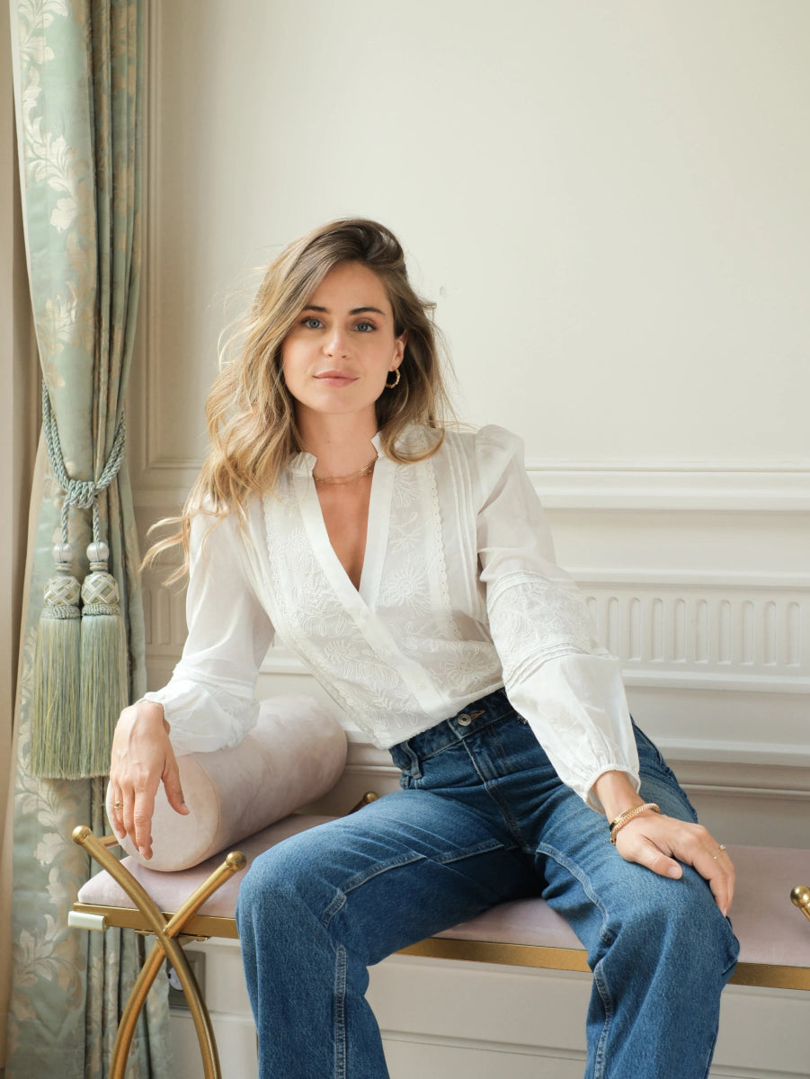 Blouse en coton brodé à encolure fendue - RIVE GAUCHE