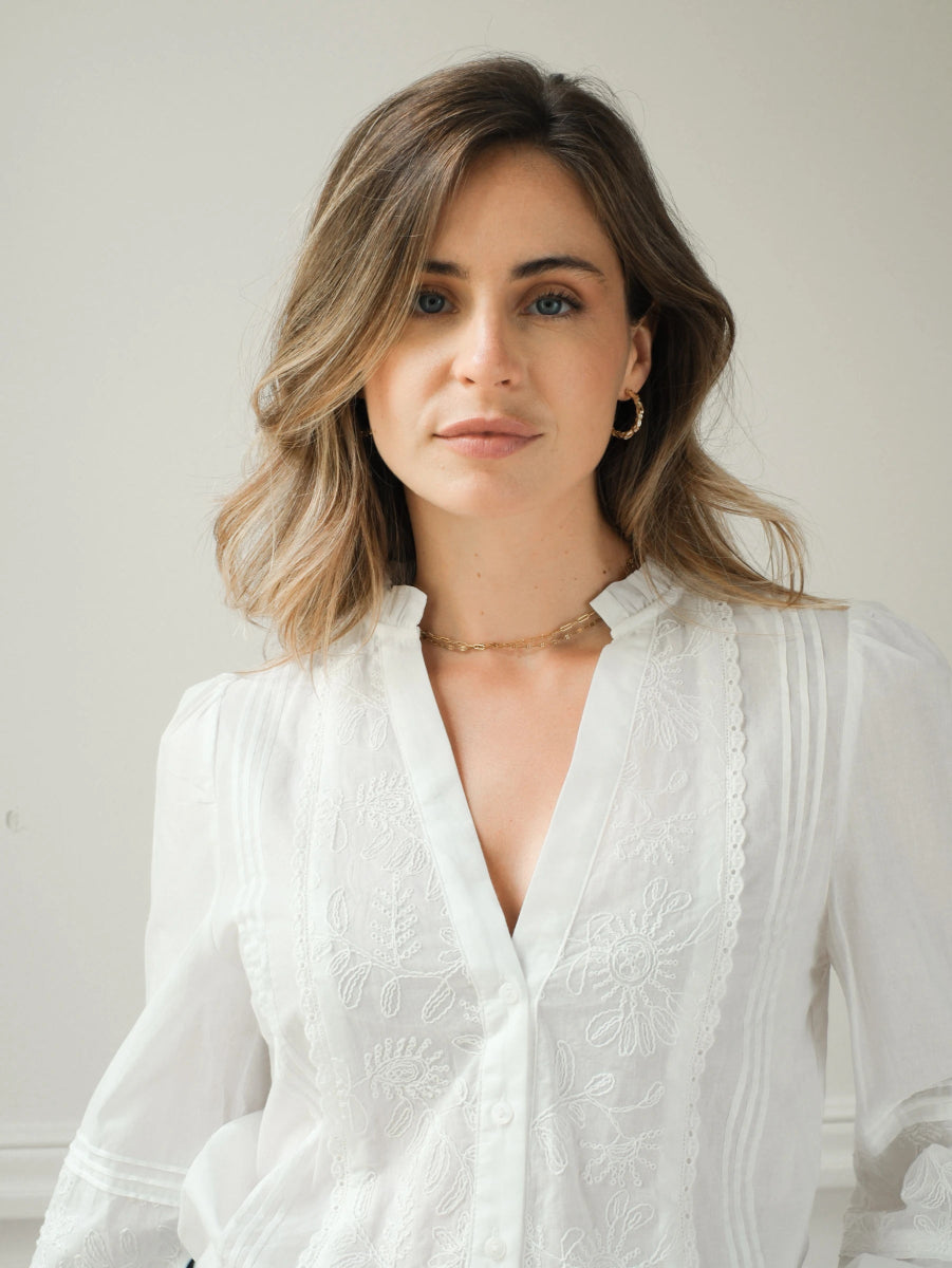 Blouse en coton brodé à encolure fendue - RIVE GAUCHE