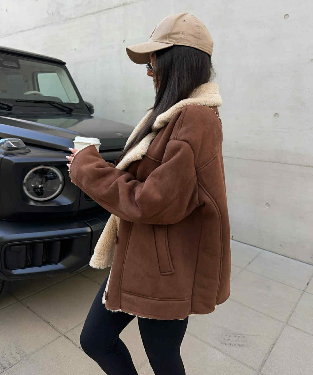 Blouson aviateur marron en daim synthétique doublé en moumoute - RIVE GAUCHE