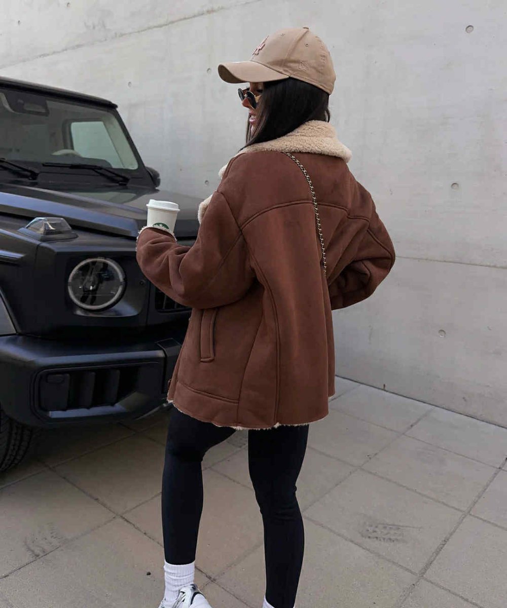 Blouson aviateur marron en daim synthétique doublé en moumoute - RIVE GAUCHE