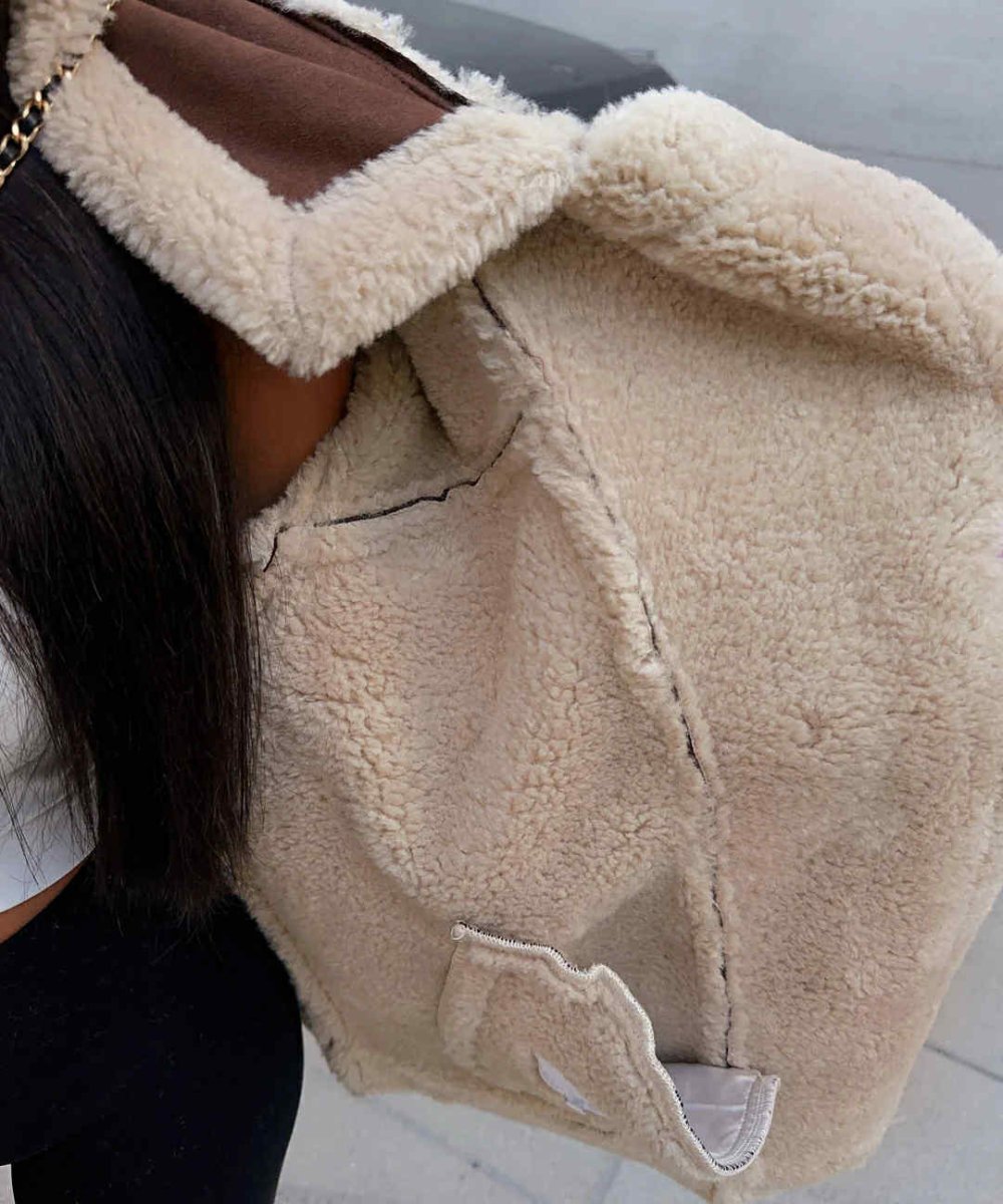 Blouson aviateur marron en daim synthétique doublé en moumoute - RIVE GAUCHE