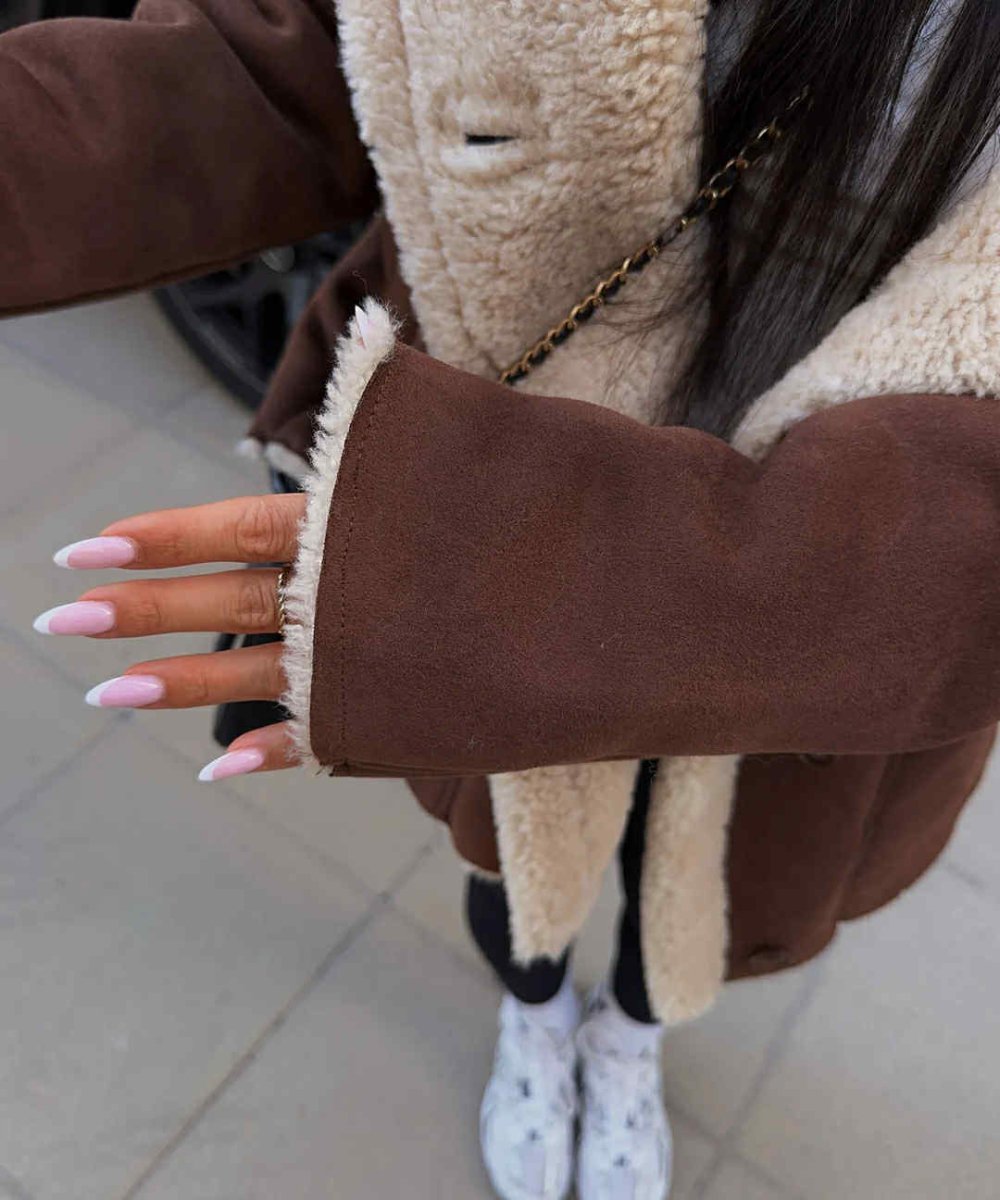 Blouson aviateur marron en daim synthétique doublé en moumoute - RIVE GAUCHE