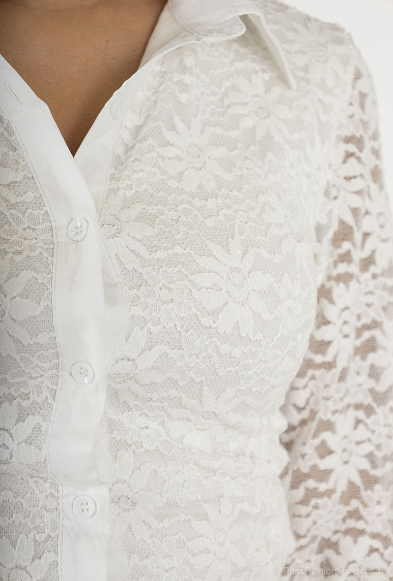 Body chemisier à dentelles blanc - RIVE GAUCHE