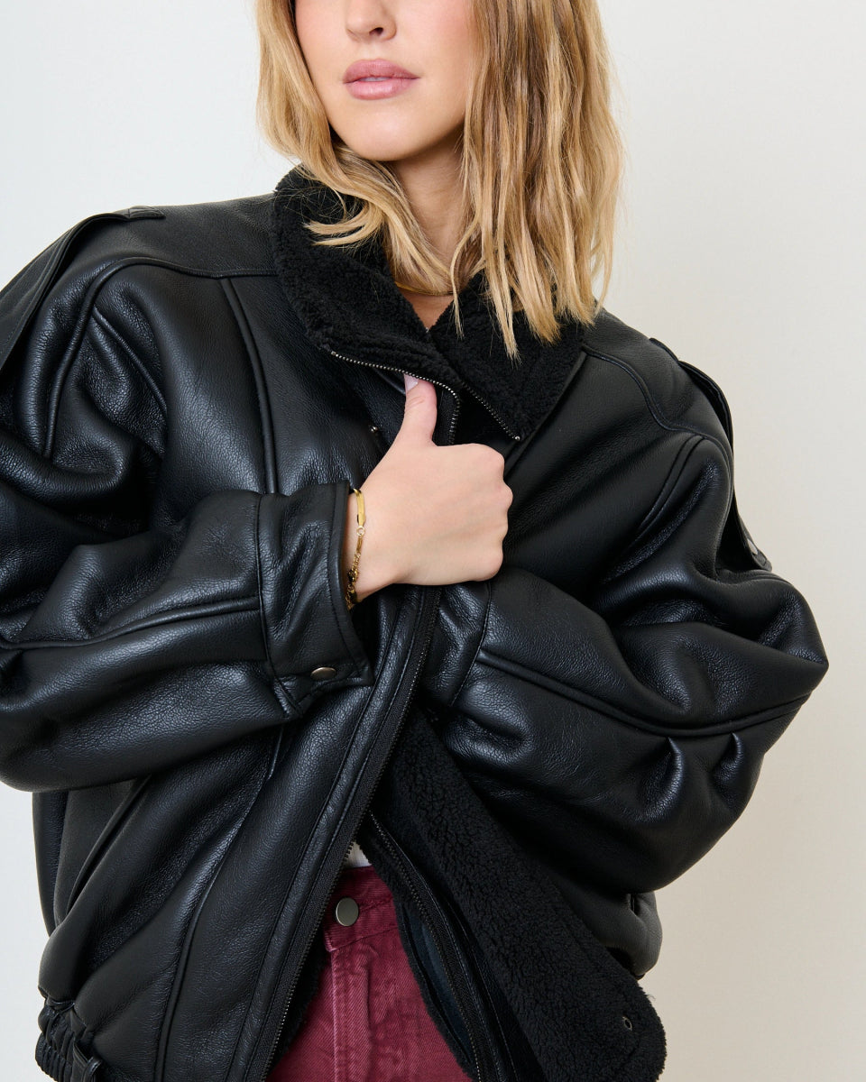 Bombardier noir tout doux doublure en sherpa - RIVE GAUCHE