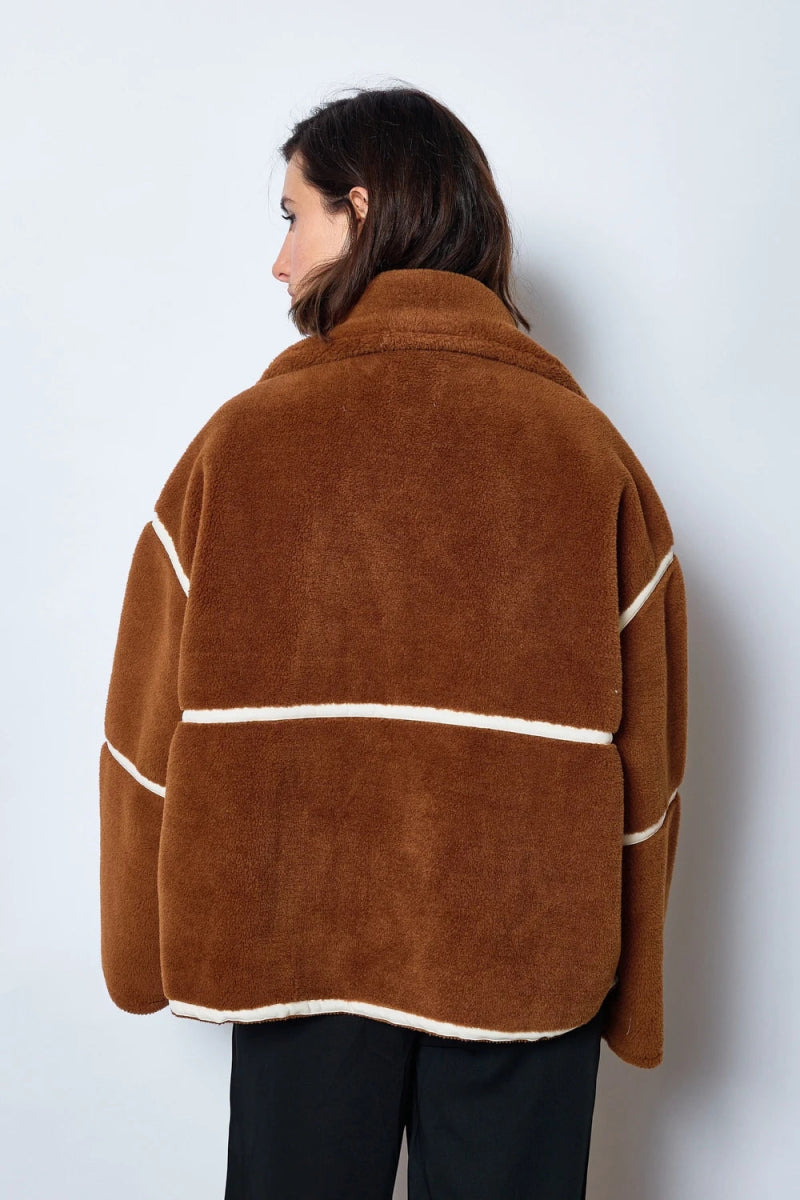 Bombardier tout doux en sherpa marron avec détails contrastés - RIVE GAUCHE