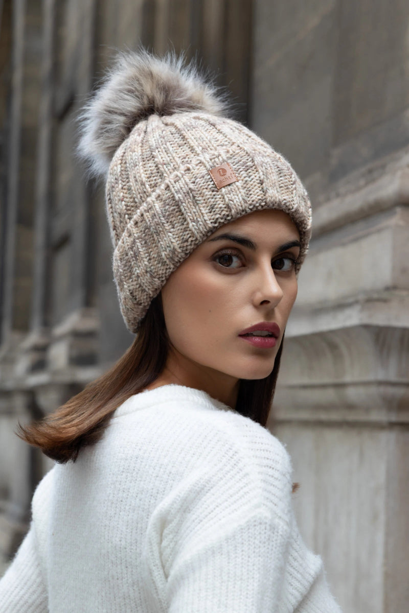 Bonnet beige doublé polaire avec pompon - RIVE GAUCHE