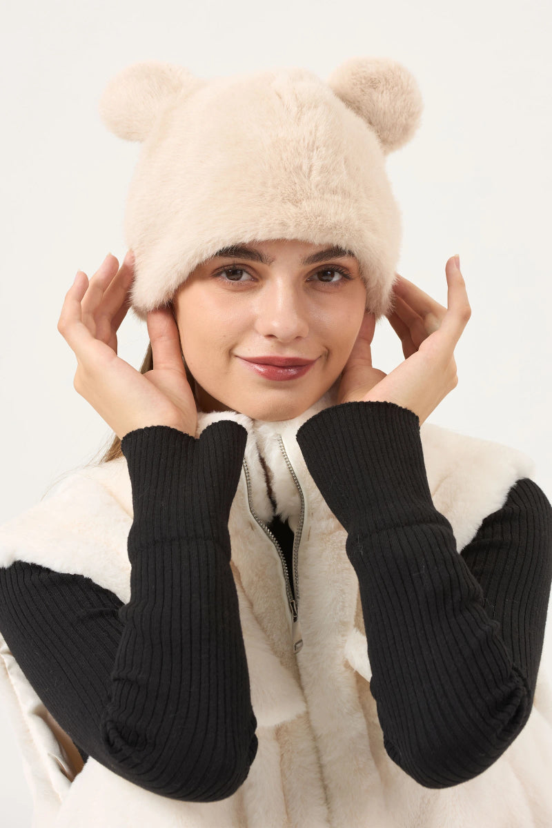 Bonnet beige en oreilles d’ours - RIVE GAUCHE