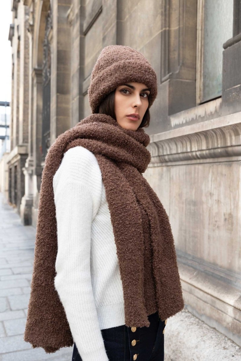 Bonnet doux à bouclette avec revers chocolat - RIVE GAUCHE