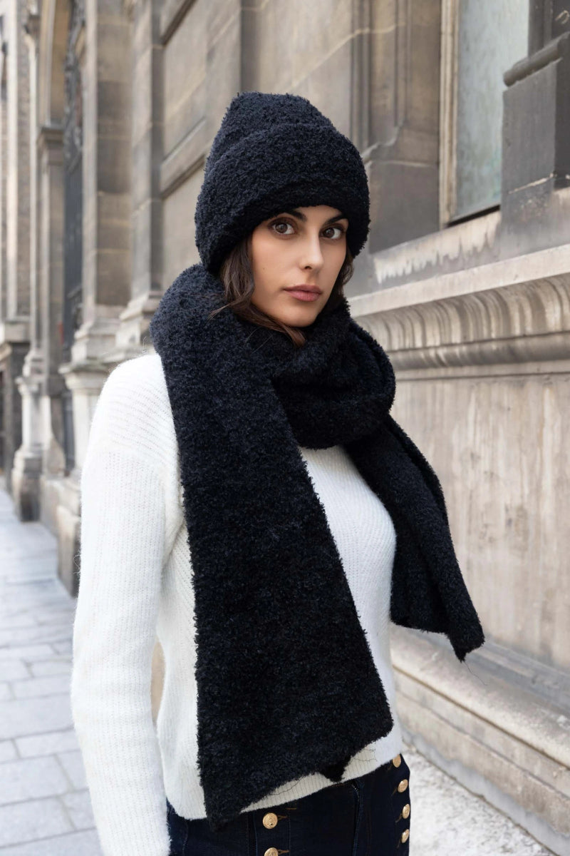 Bonnet doux à bouclette avec revers noir - RIVE GAUCHE