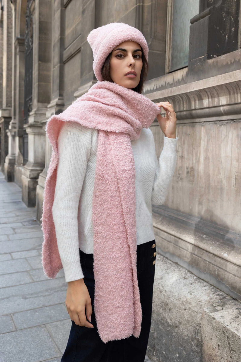 Bonnet doux à bouclette avec revers rose - RIVE GAUCHE