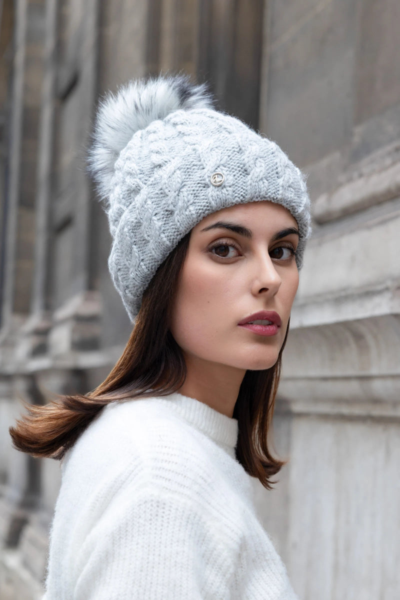Bonnet gris doublé polaire avec pompon - RIVE GAUCHE