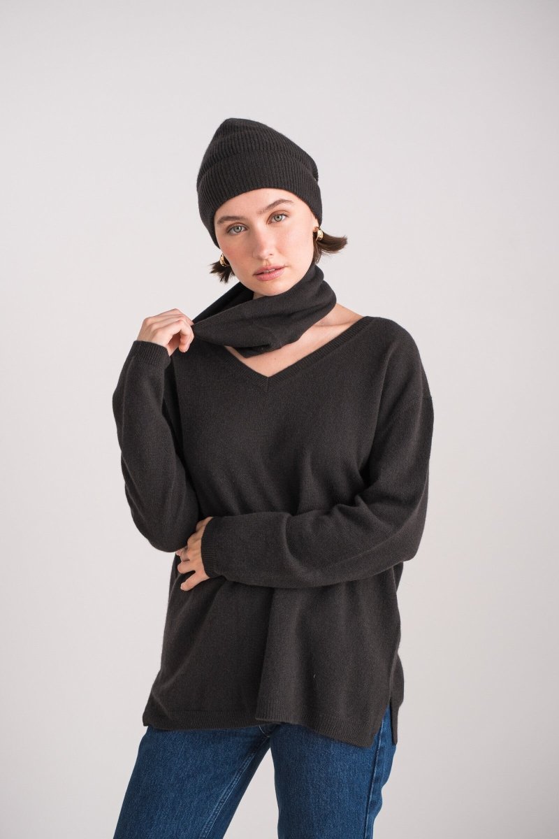 Bonnet marron foncé 100% cachemire - RIVE GAUCHE