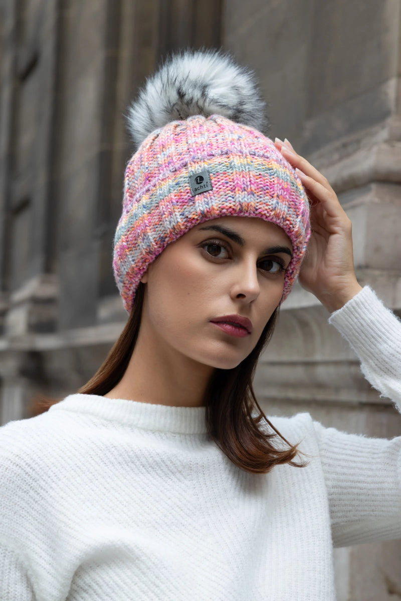 Bonnet multicolore doublé polaire avec pompon - RIVE GAUCHE