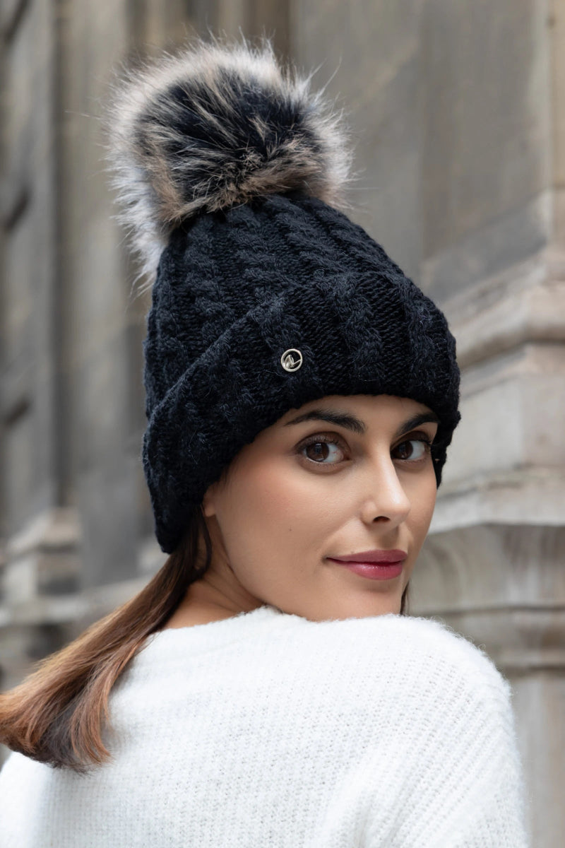 Bonnet noir doublé polaire avec pompon - RIVE GAUCHE