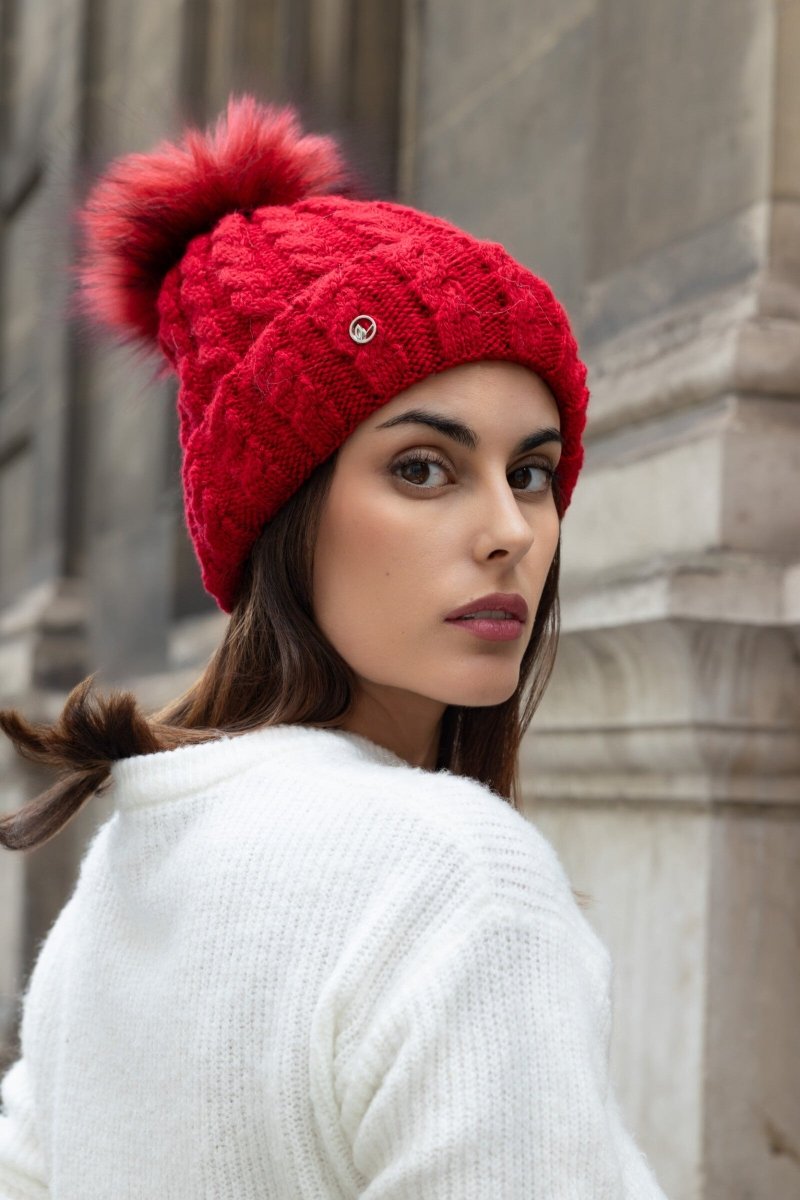 Bonnet rouge doublé polaire avec pompon - RIVE GAUCHE