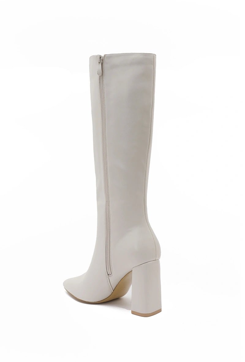 Bottes à talon 9 cm en simili cuir beiges - RIVE GAUCHE