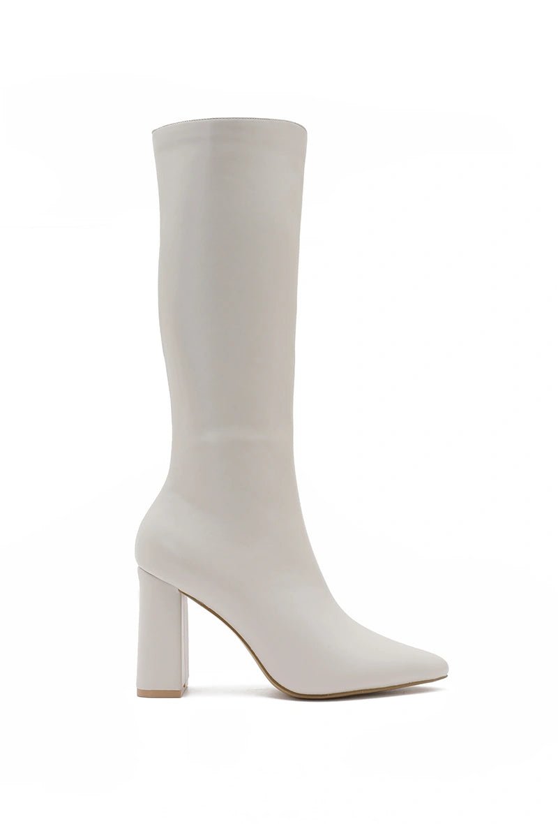 Bottes à talon 9 cm en simili cuir beiges - RIVE GAUCHE