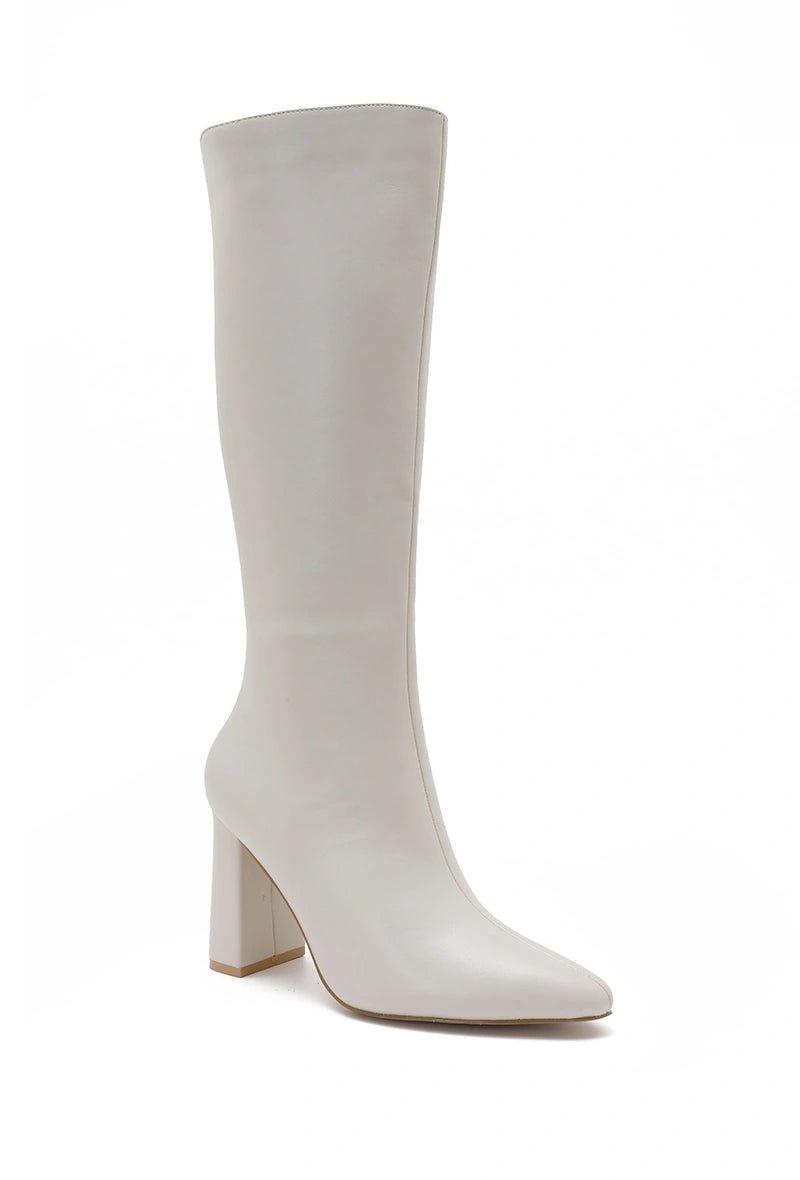 Bottes à talon 9 cm en simili cuir beiges - RIVE GAUCHE