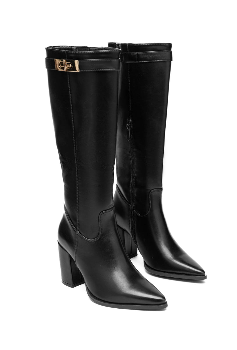 Bottes à talon bloc avec boucle dorée bout pointu - RIVE GAUCHE