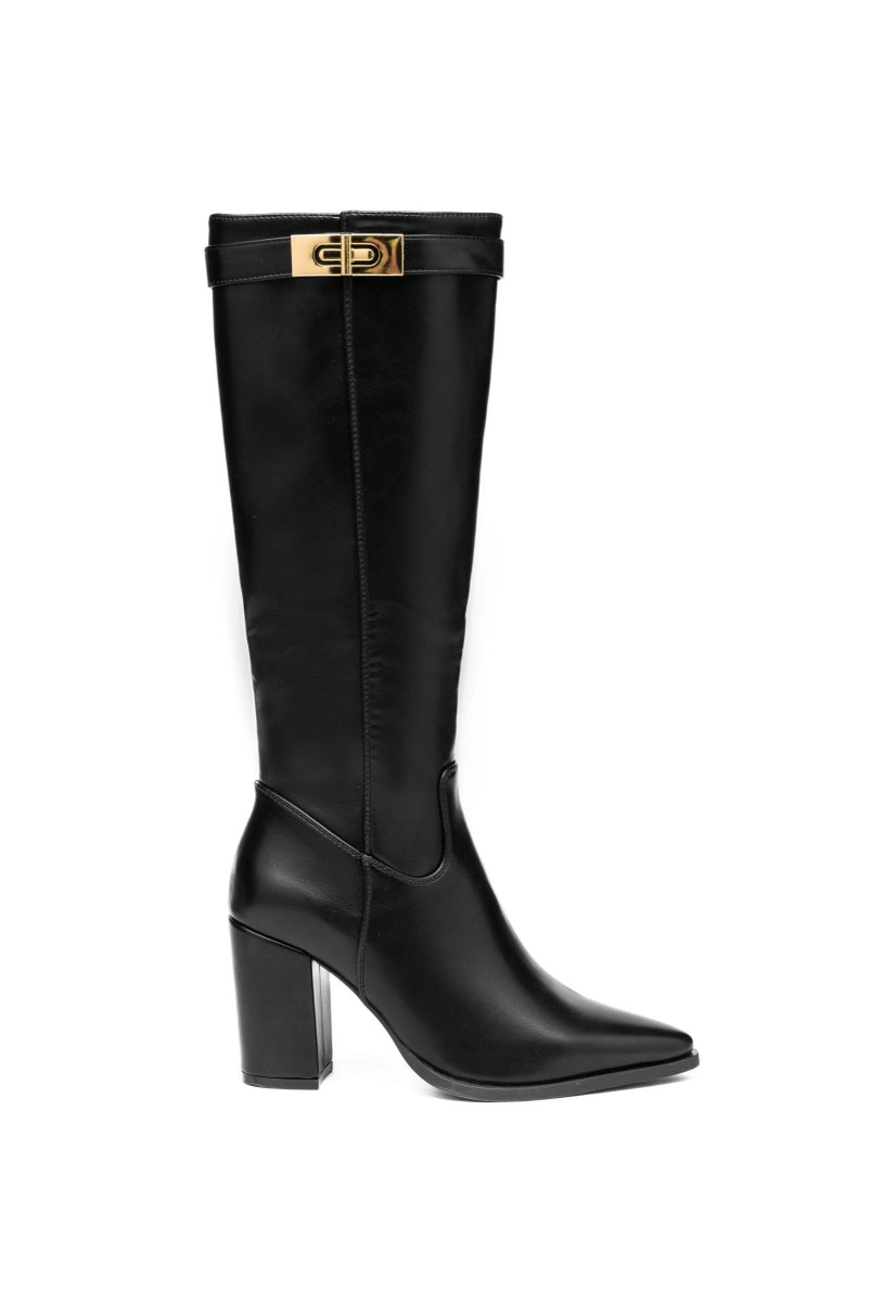 Bottes à talon bloc avec boucle dorée bout pointu - RIVE GAUCHE