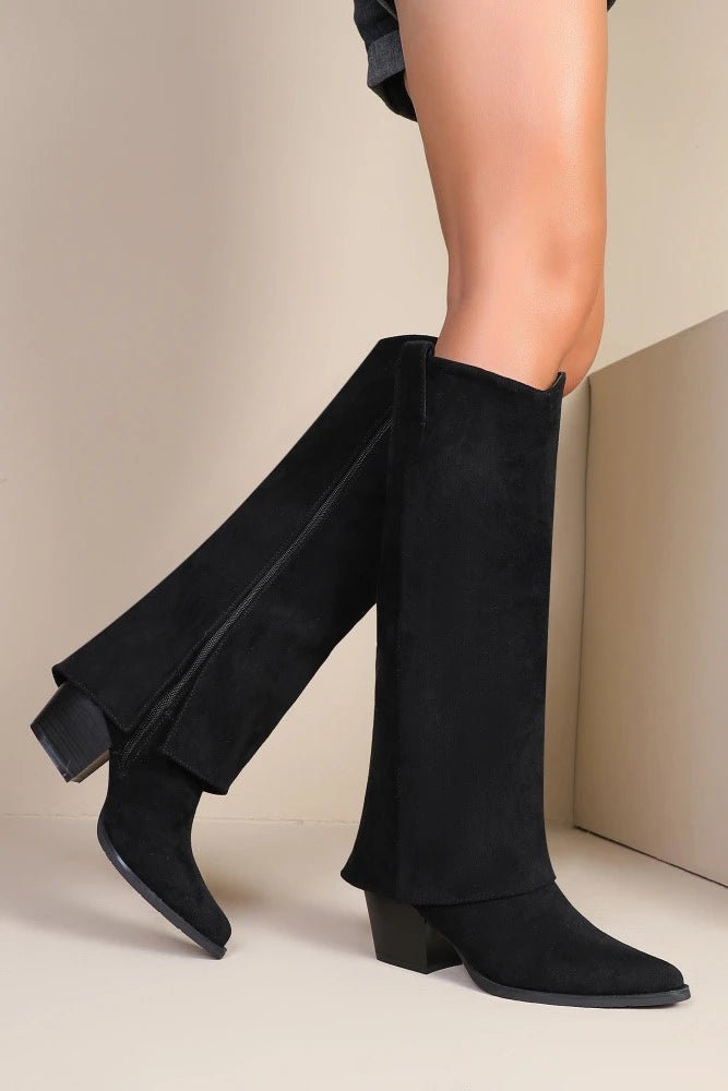 Bottes à talon carré montantes à revers noir - RIVE GAUCHE