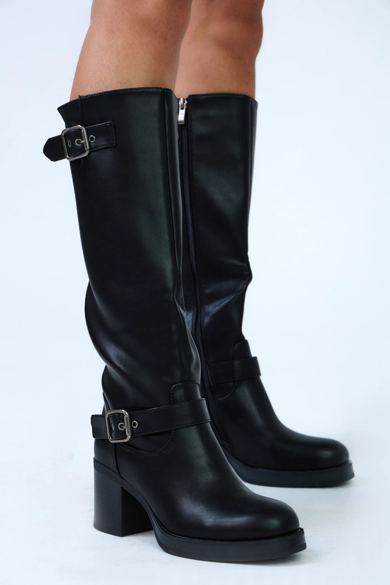 Bottes à talon de 7cm avec boucle noir - RIVE GAUCHE