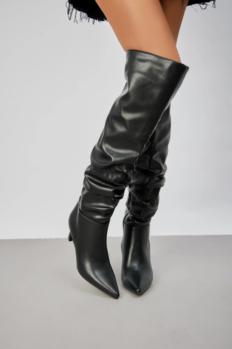 Bottes à talon en similicuir à effet plissé - RIVE GAUCHE