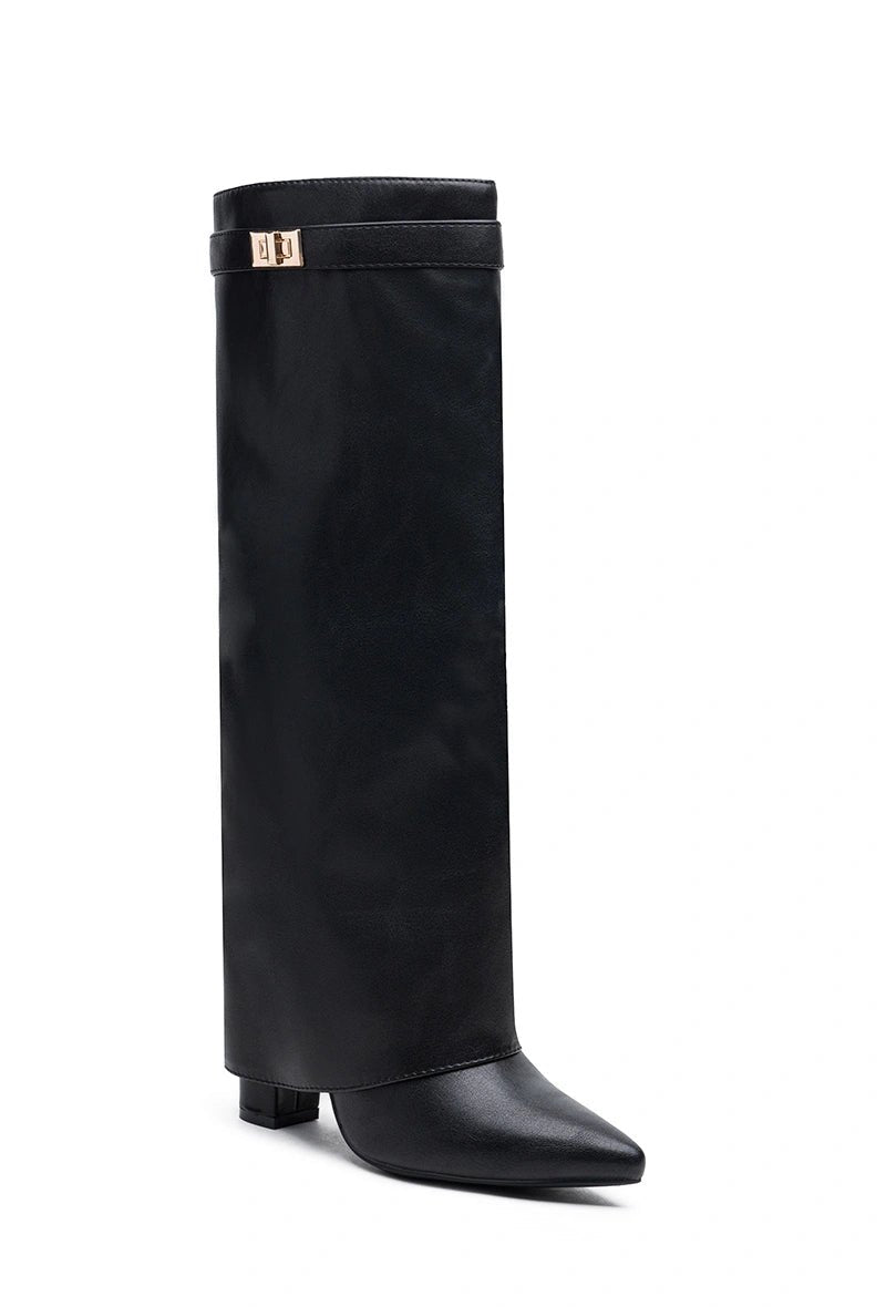 Bottes à talon et revers en simili cuir noir - RIVE GAUCHE