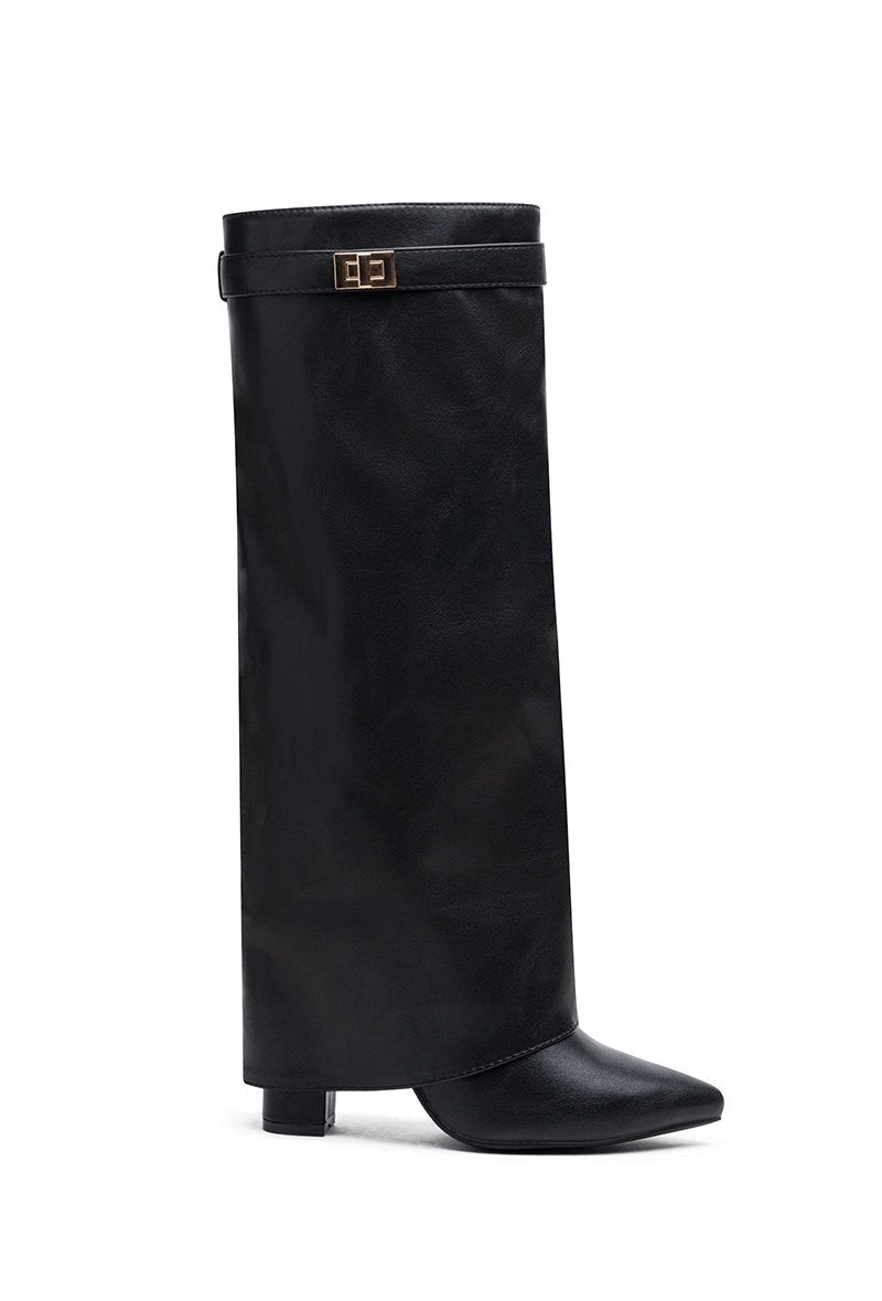 Bottes à talon et revers en simili cuir noir - RIVE GAUCHE