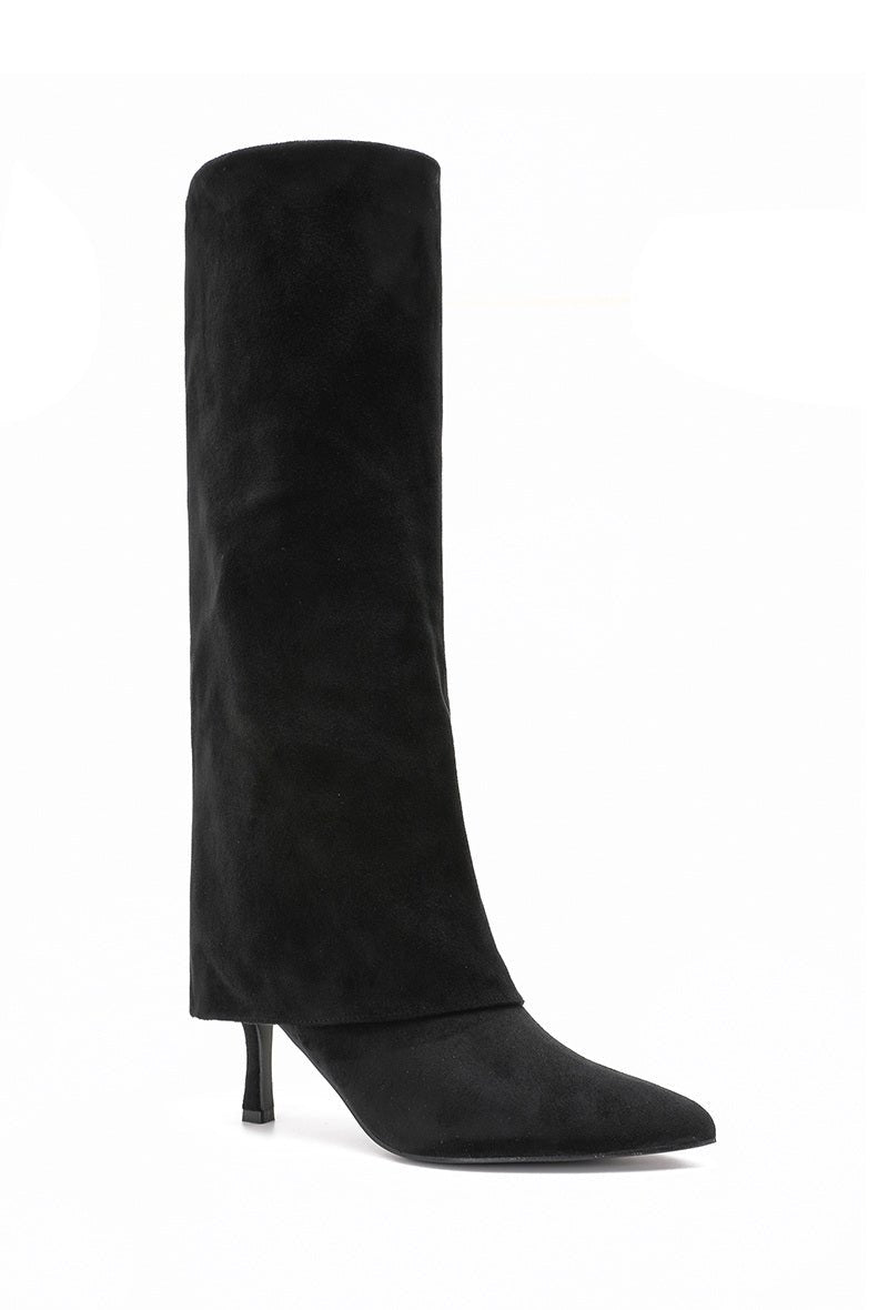 Bottes à talon et revers en suédine - RIVE GAUCHE