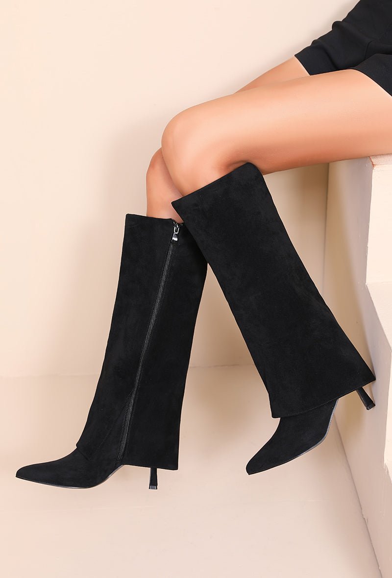 Bottes à talon et revers en suédine - RIVE GAUCHE